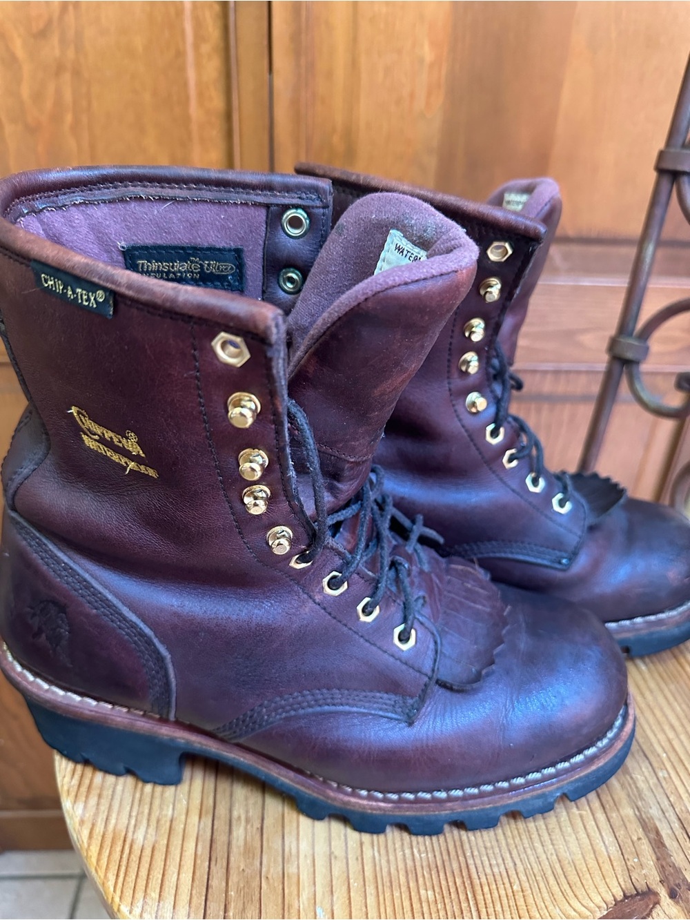 Chippewa Burgundy Leather Lace-Up Work Boots